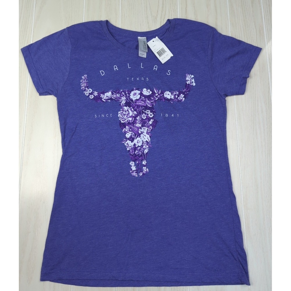 Dallas Texas TX Heathered Purple Flower Longhorn T-Shirt women L large fitted‎